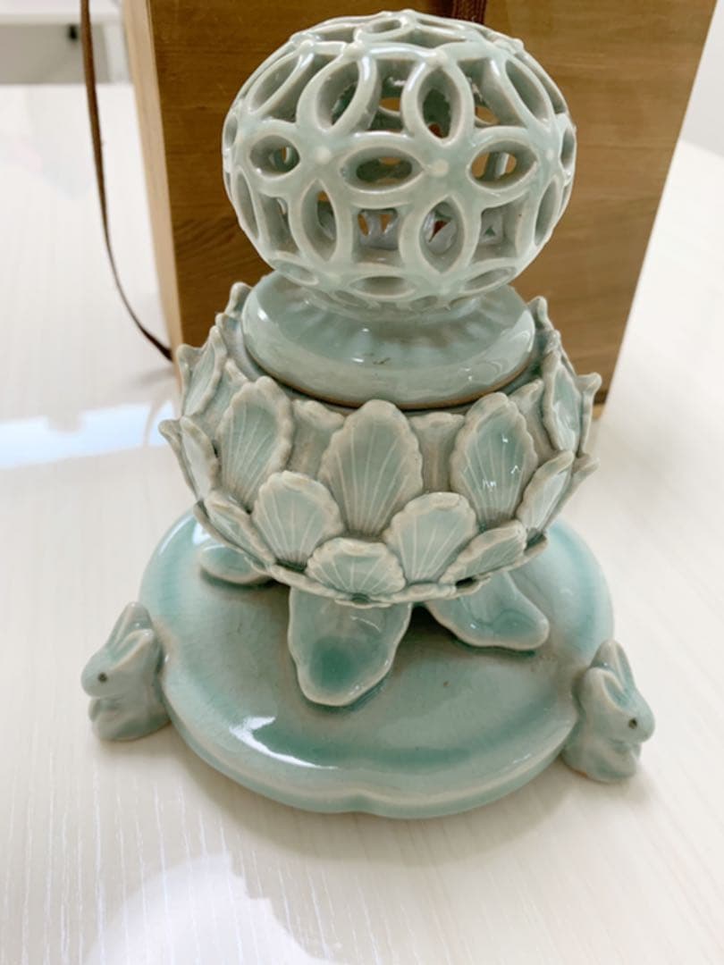 高麗青磁　海青　香炉　香合　木箱あり　透かし　蓮　うさぎ　茶道具　骨董品