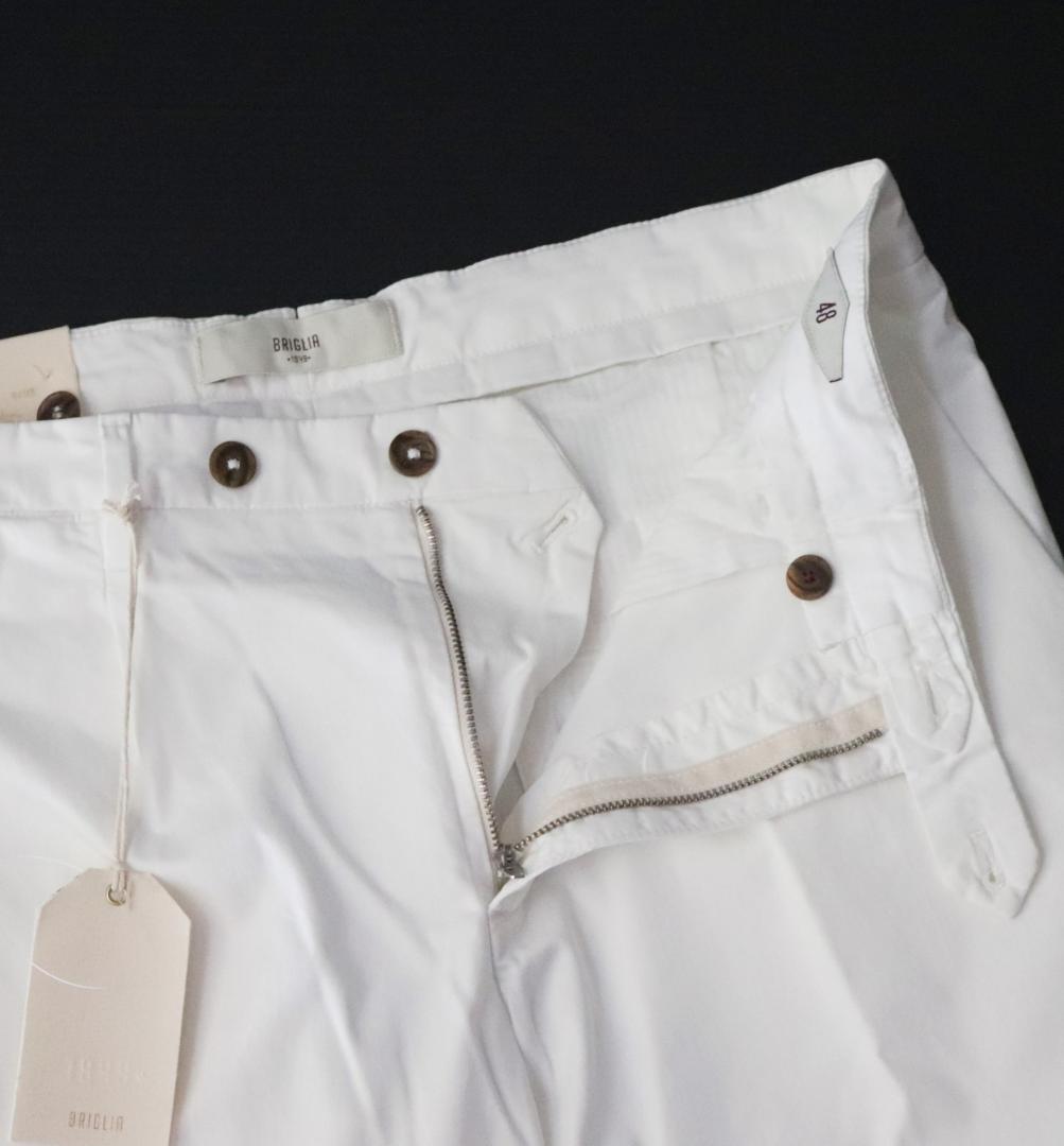 新品【ブリリア 1949】 秋冬コットンストレッチ 1プリーツパンツ 白 48