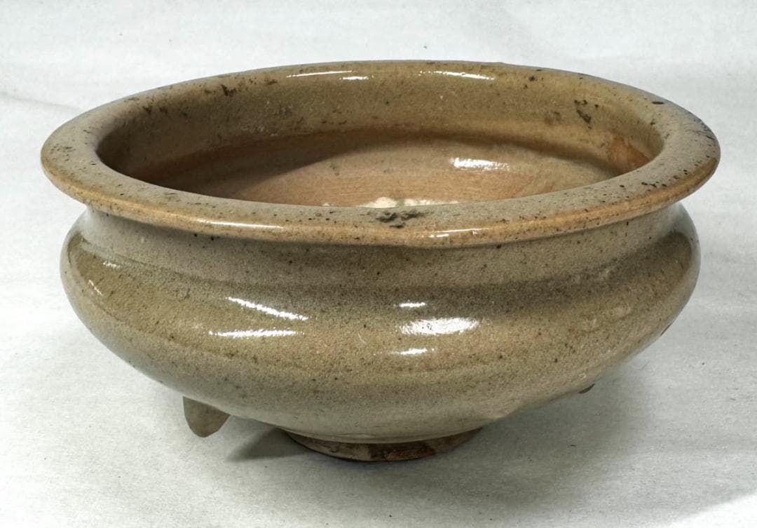 唐物 明時代『 米色青磁香炉 龍泉窯 』 竜泉窯時代物 無傷 箱付WWTT018