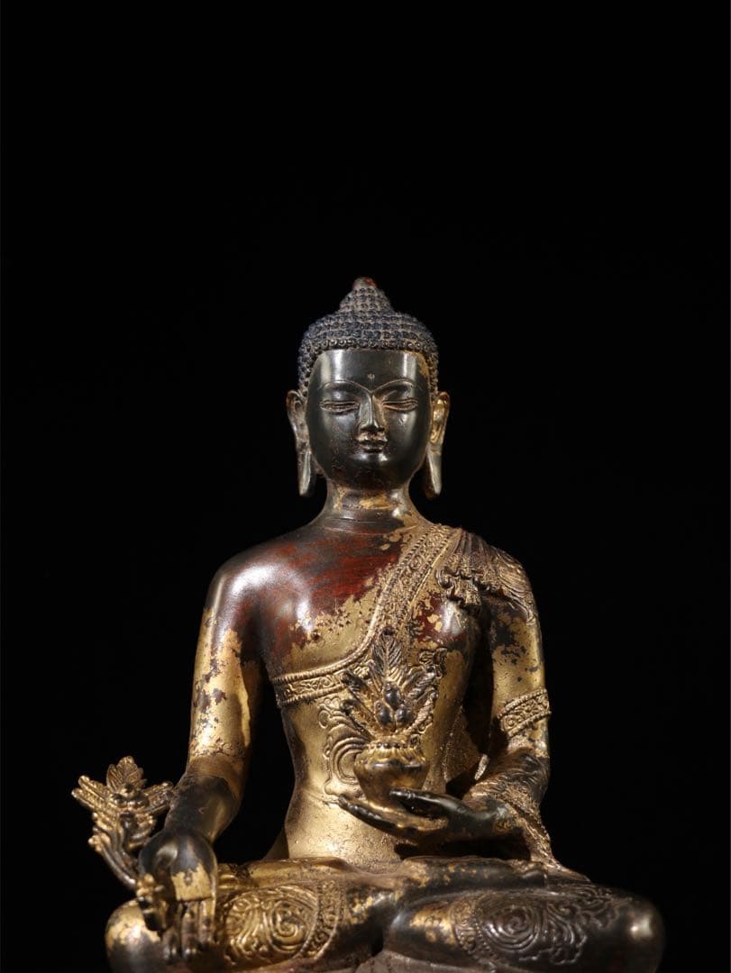 古美術品 仏像　銅像　薬王菩薩仏像　時代物 置物大型　2790g