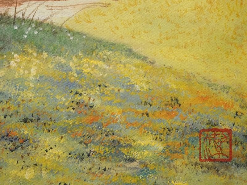 風景・人物画　油絵　中島潔　F6号画作　朧月夜　額付き　手描き　肉筆