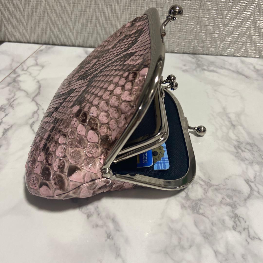 ハンドメイドパイソンの本革親子がま口財布(両面各2段カードポケット付