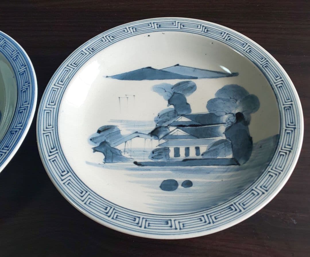 古伊万里 青白磁山水図 平皿5枚セット