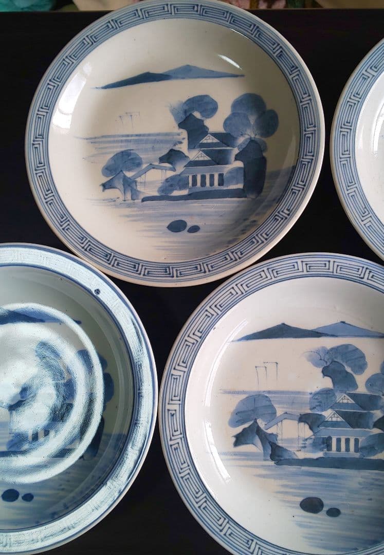 古伊万里 青白磁山水図 平皿5枚セット