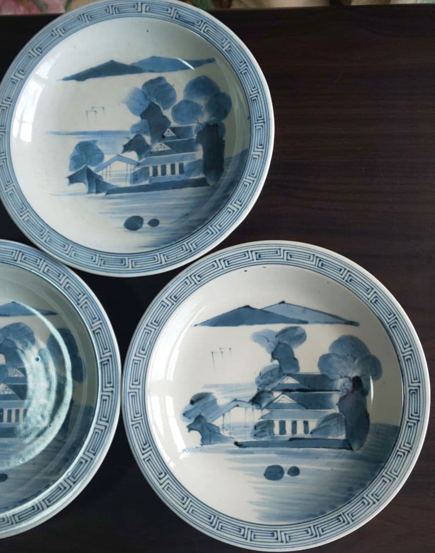 古伊万里 青白磁山水図 平皿5枚セット