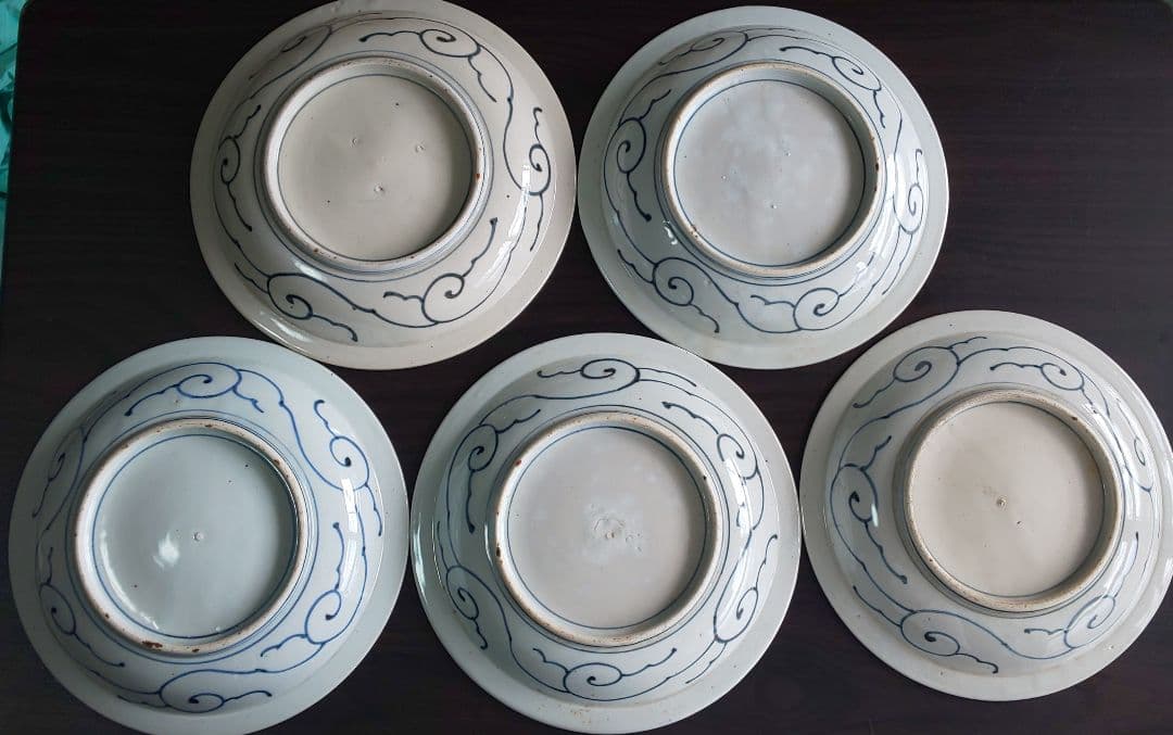 古伊万里 青白磁山水図 平皿5枚セット