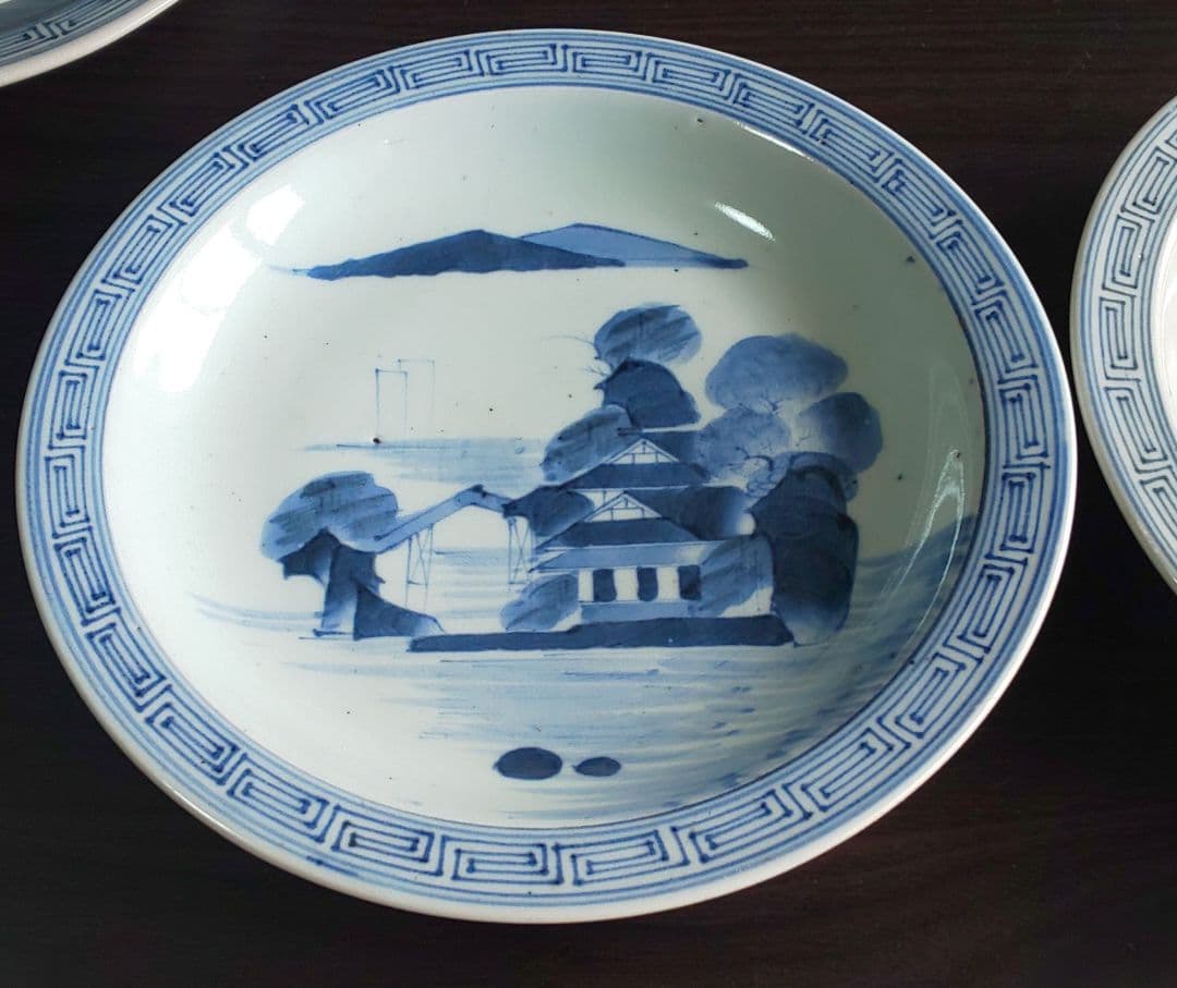 古伊万里 青白磁山水図 平皿5枚セット