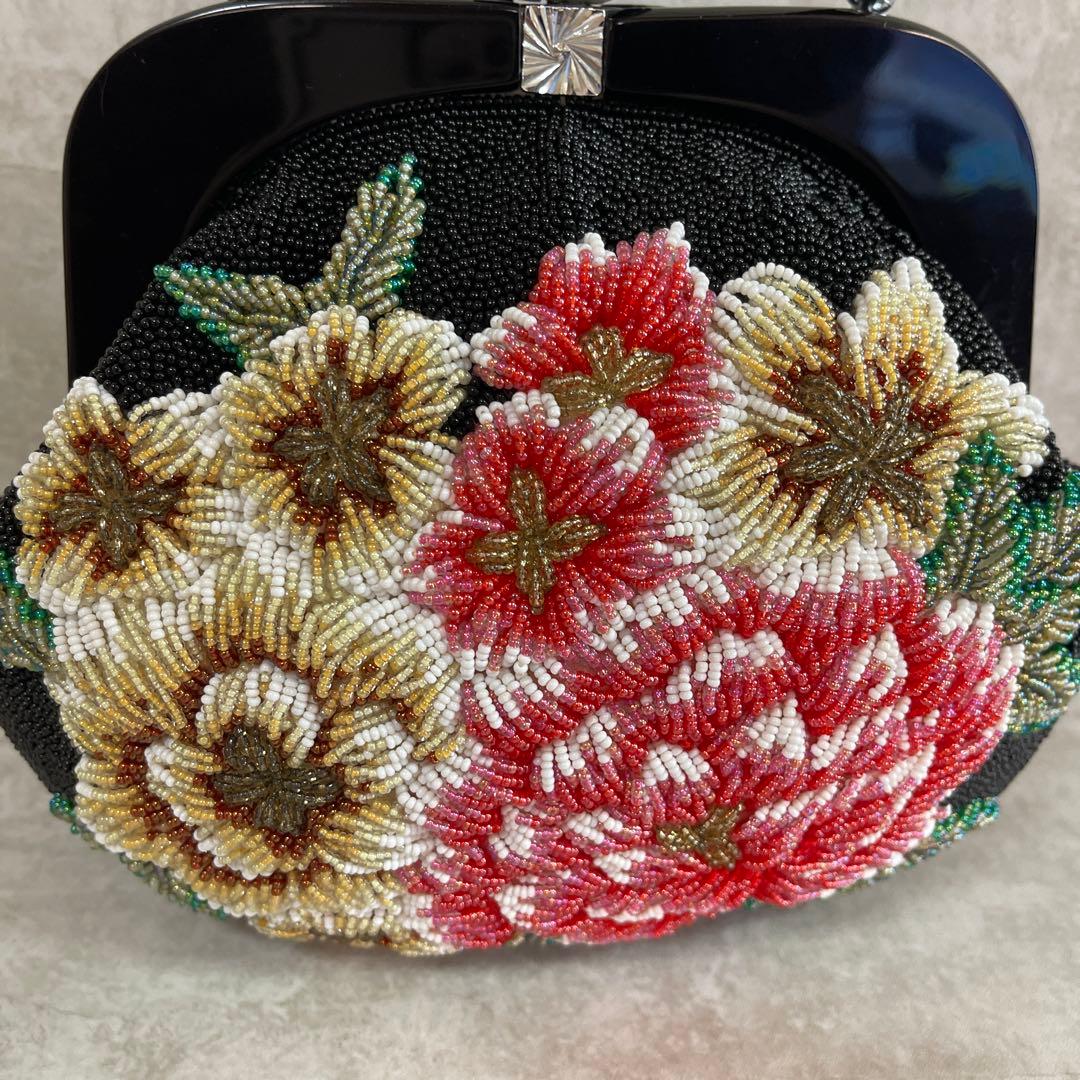 ⭐️一点物⭐️ 総ビーズバッグ 和装 手刺繍 総柄 花柄 和装 がま口