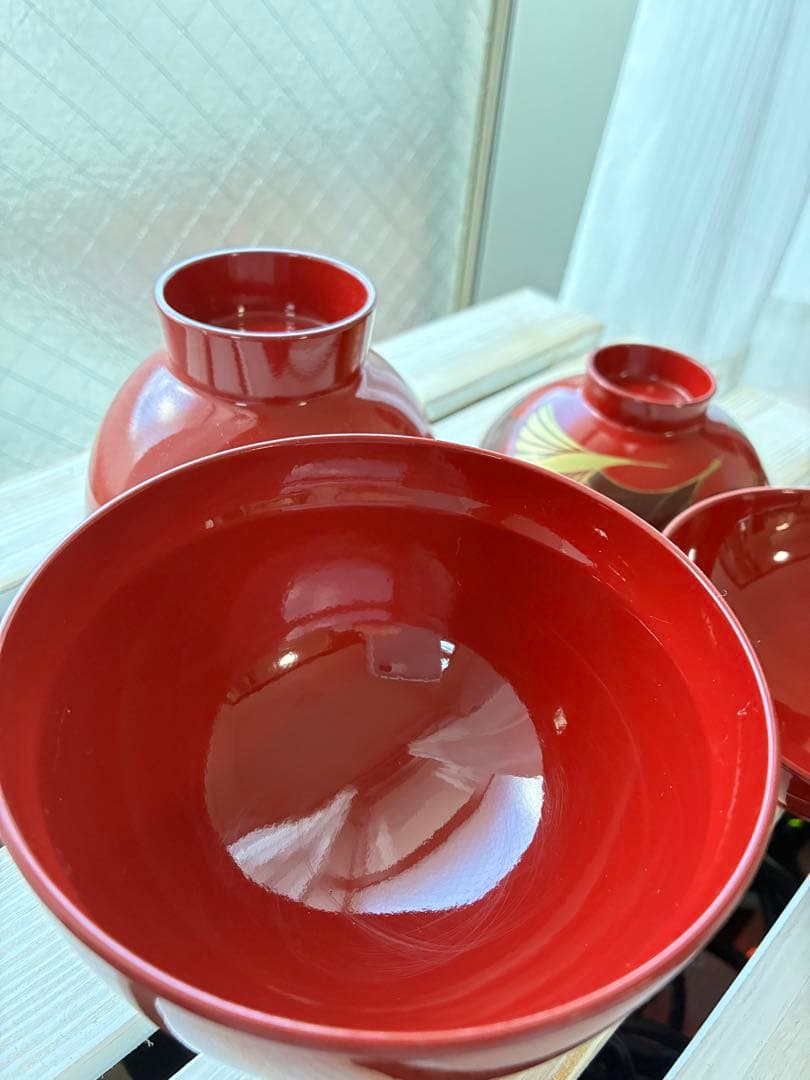 蓋付きお椀　お吸い物碗　漆器　20客セット　お正月　お祝い　赤色