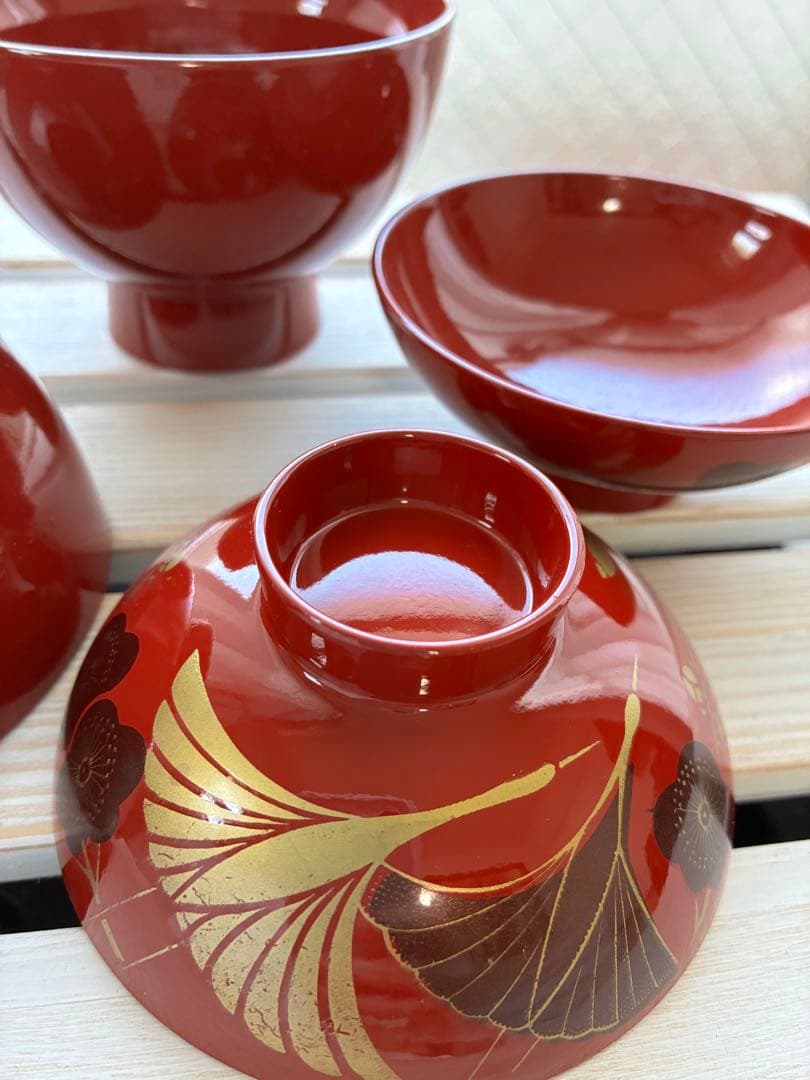 蓋付きお椀　お吸い物碗　漆器　20客セット　お正月　お祝い　赤色