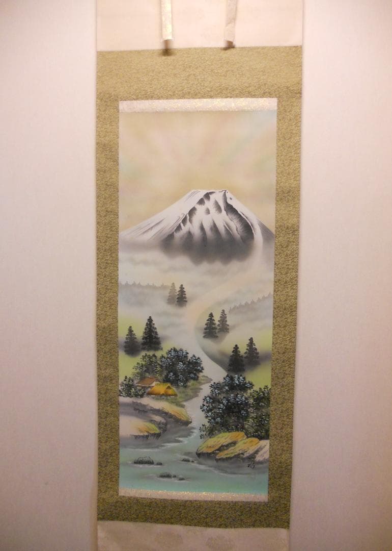 掛け軸 一水 白蛇富士之軸 絹本 希少 軸装 茶道具 掛軸 美品 です。