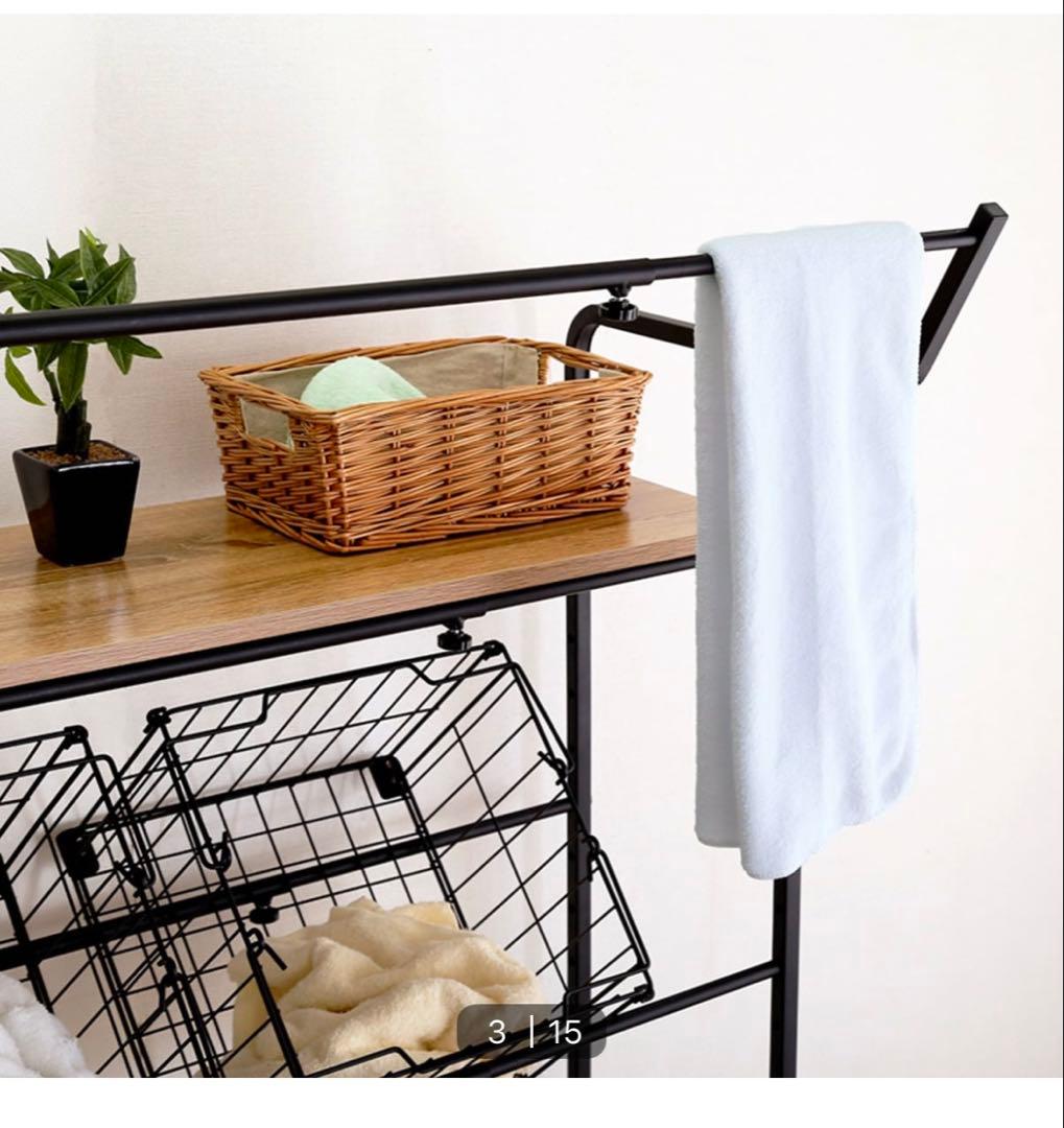 ニトリ 幅調整ができるカゴ付きランドリーラック(ナチュラル)