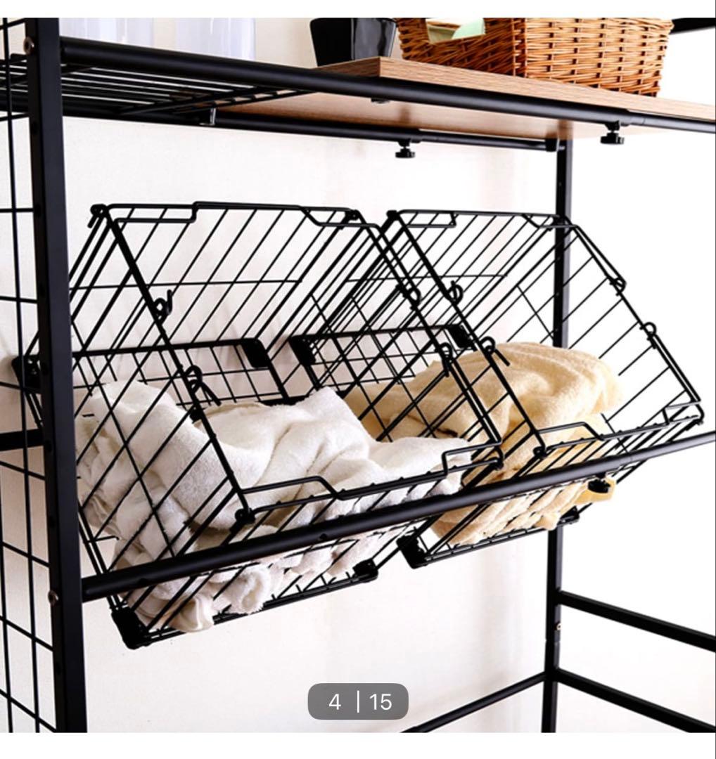 ニトリ 幅調整ができるカゴ付きランドリーラック(ナチュラル)