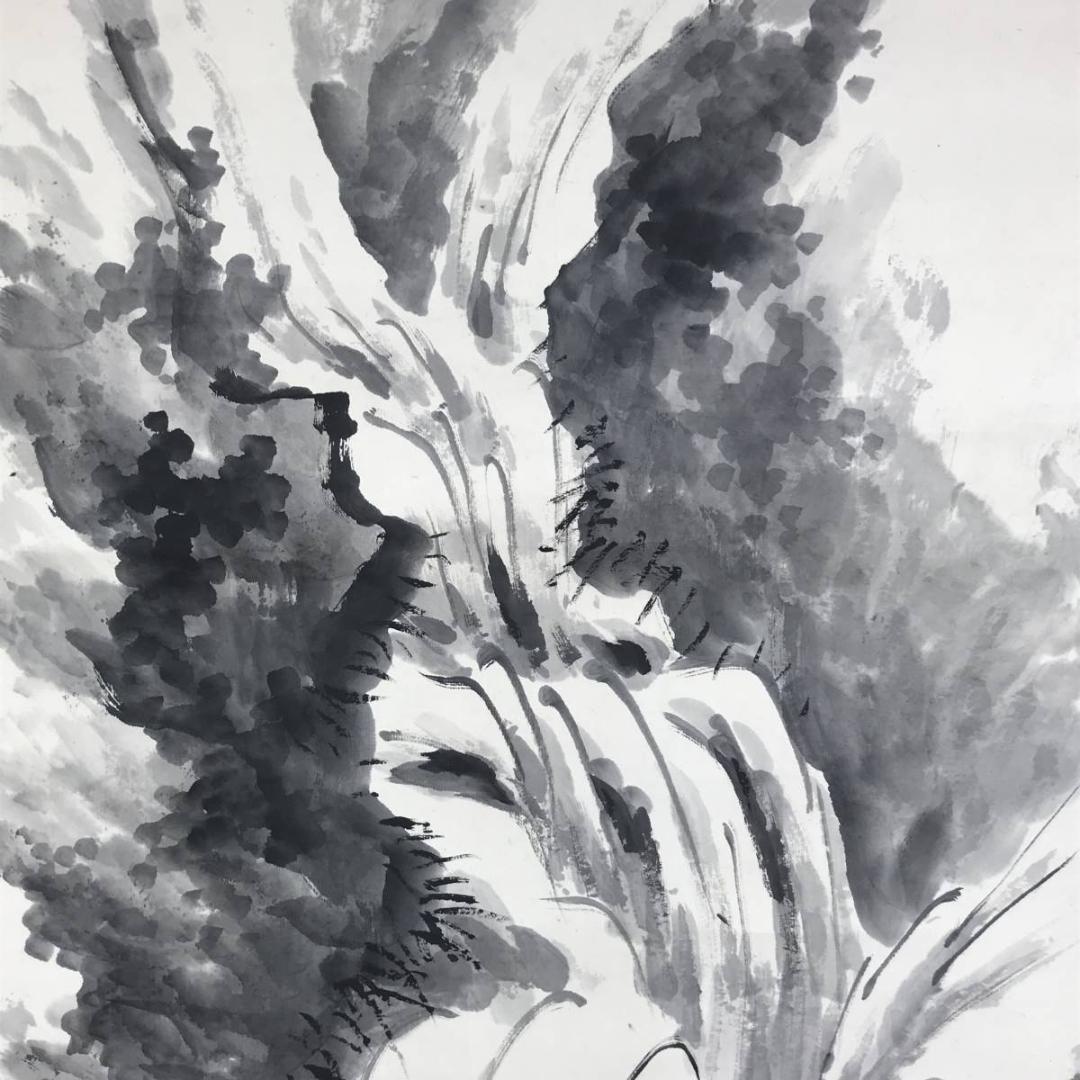 真作/河村虹外/滝図/山水図/掛軸/名家伝来/AE-81