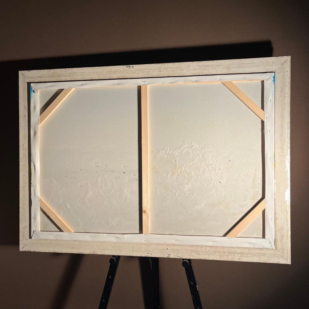 ★特大秀作★ 手書き油絵 ひまわり畑 肉筆絵画 額付き インテリア 油彩画