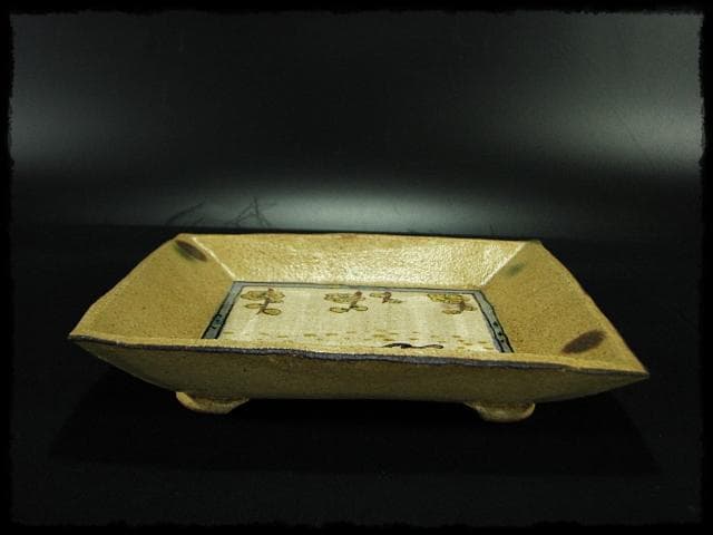 益子焼 杉本浩太郎 色絵 兎紋 角皿 茶道具  d139