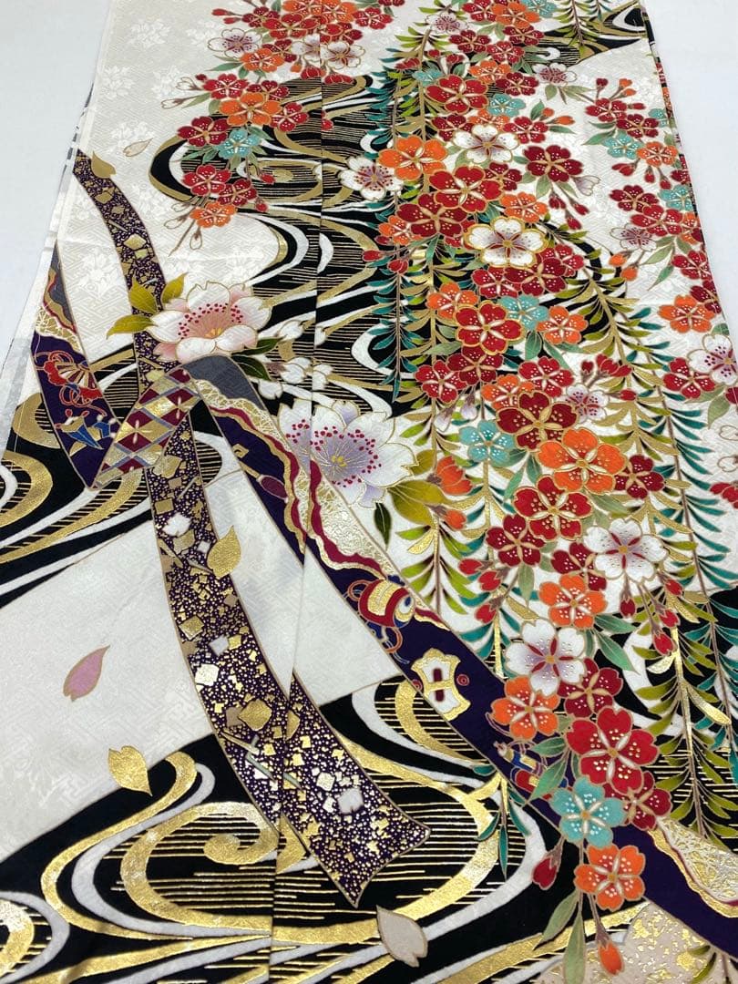振袖 仮絵羽 舞台衣装 金駒 金彩 紋意匠 桜尽くし 正絹 未仕立て品 八掛付き
