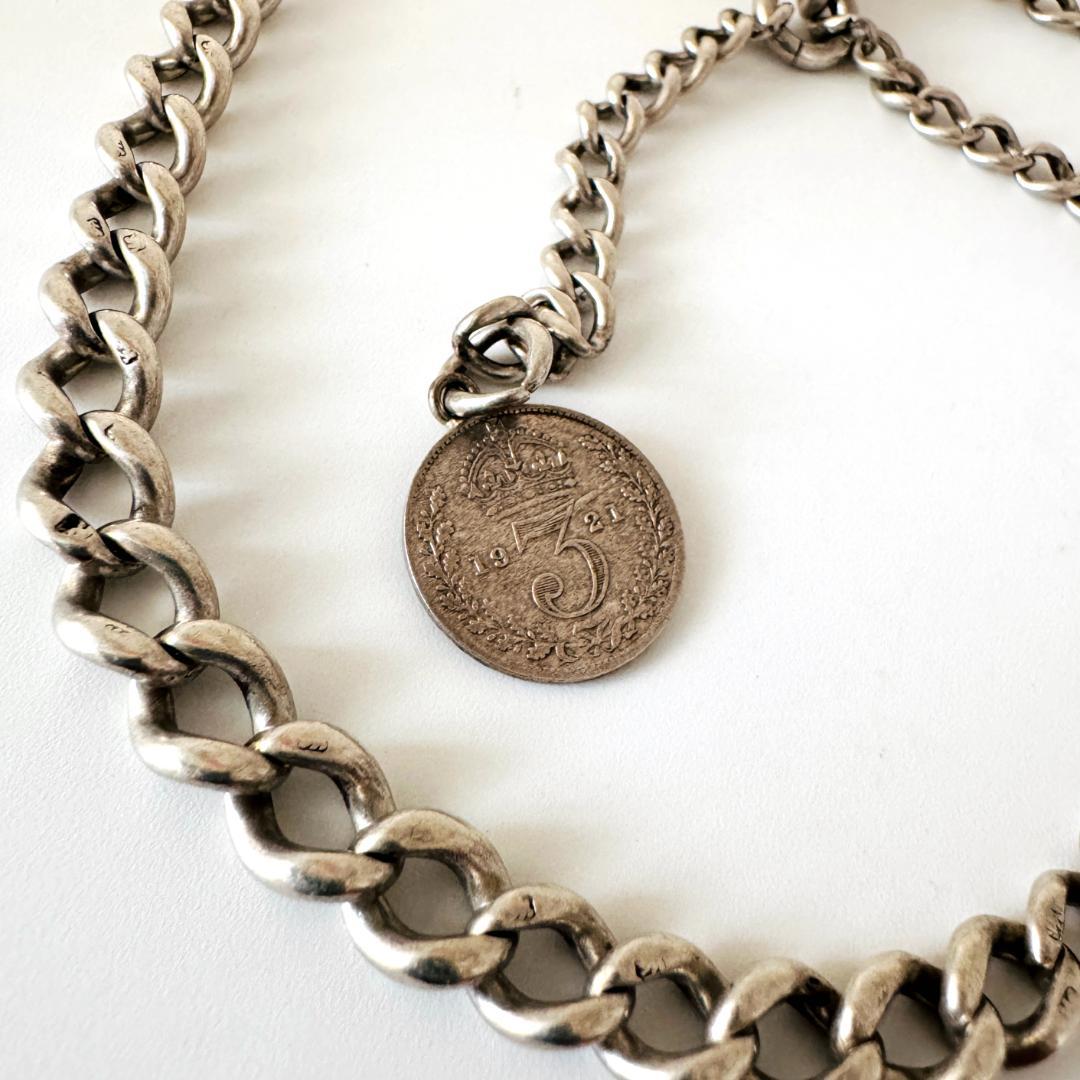 1921年★英国★アルバートチェーン/純銀製/アンティーク