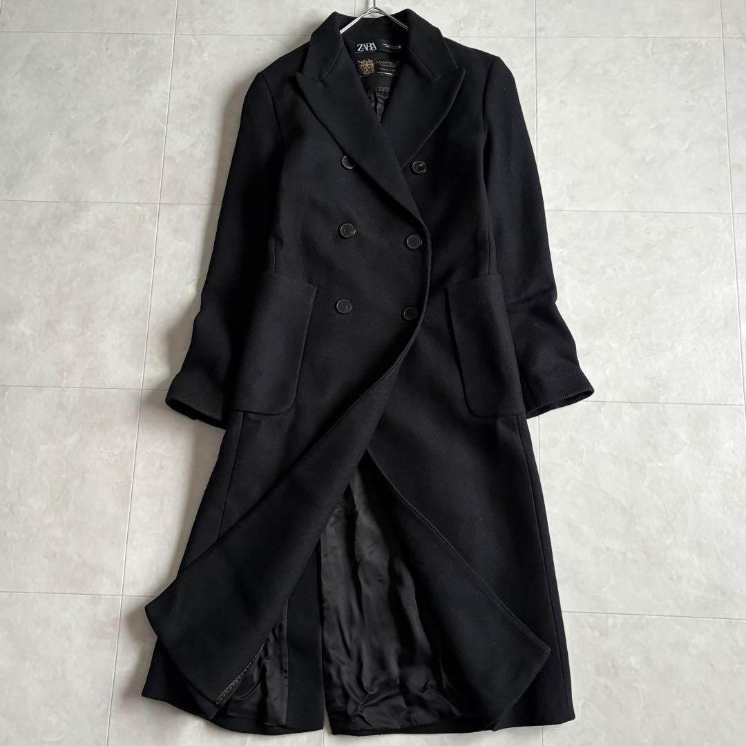 ZARA MANTECO 黒 ダブルチェスターコート XS ウール混 ロング