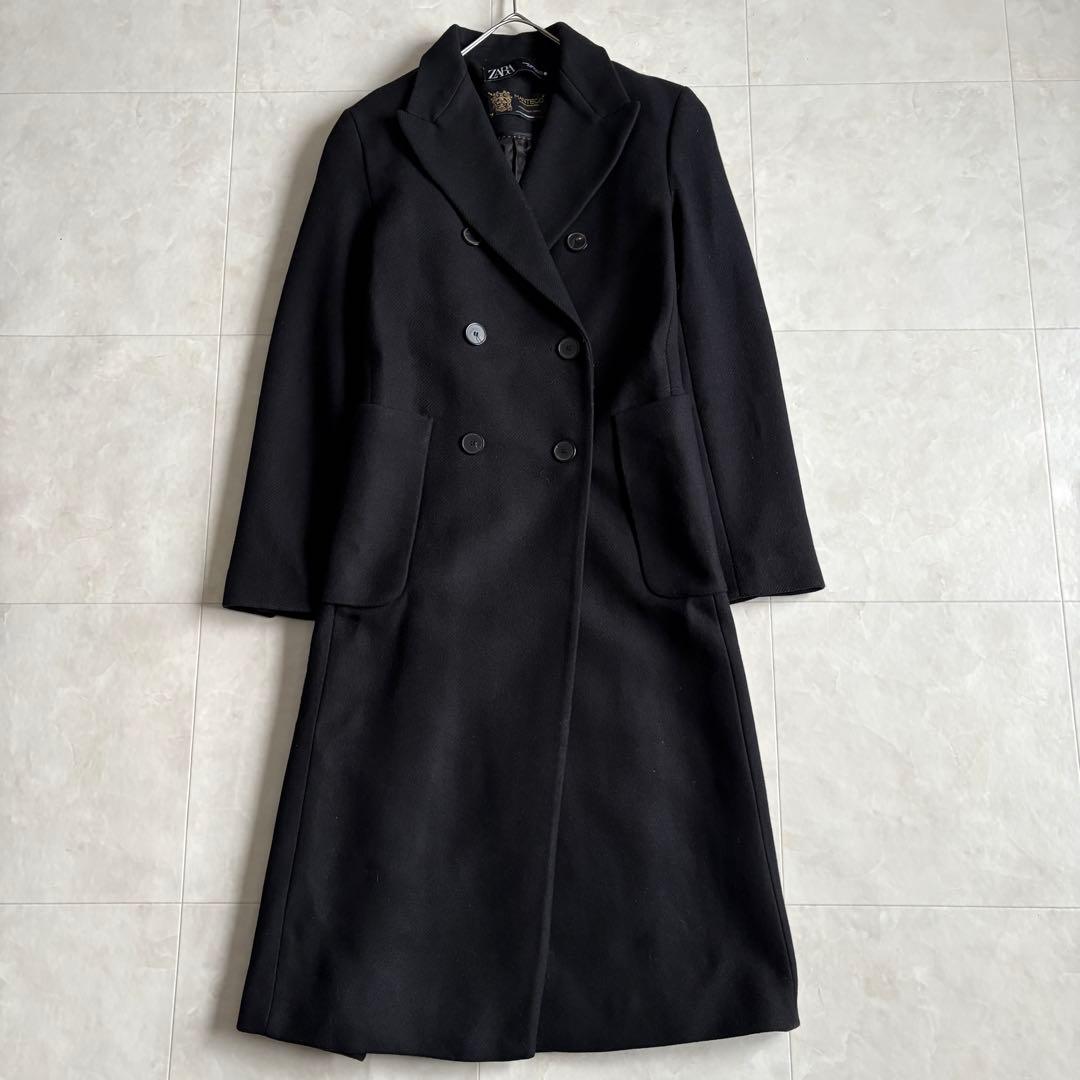 ZARA MANTECO 黒 ダブルチェスターコート XS ウール混 ロング