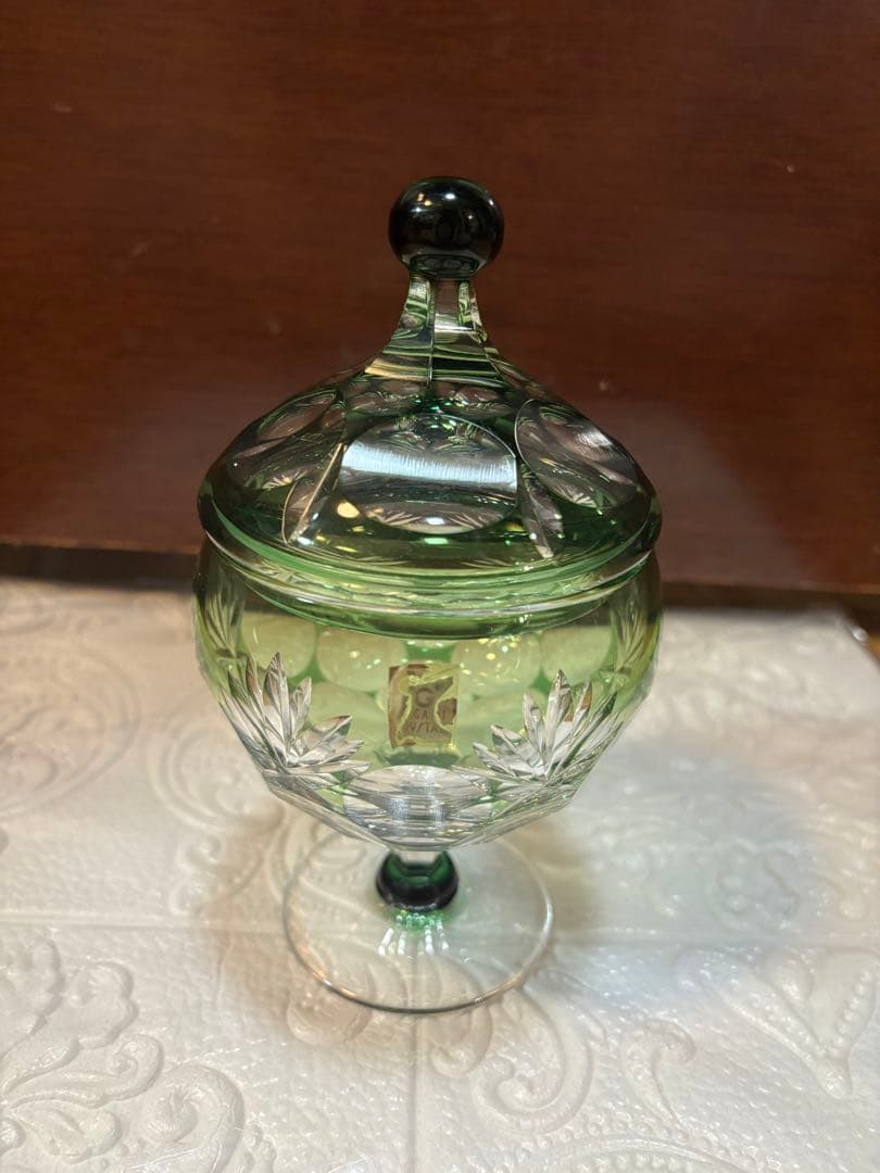 KAGAMI カガミクリスタル 江戸切子 緑切子　キャンディポット