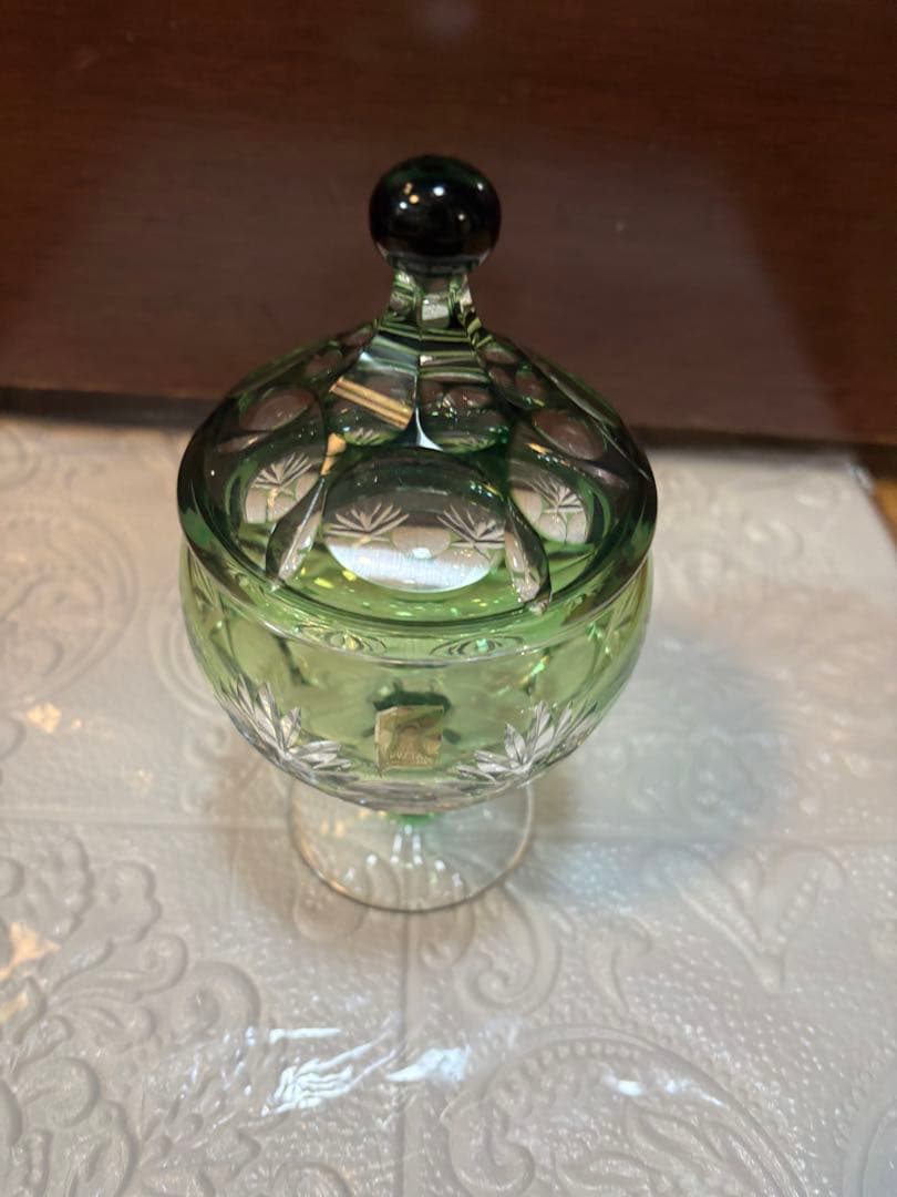 KAGAMI カガミクリスタル 江戸切子 緑切子　キャンディポット