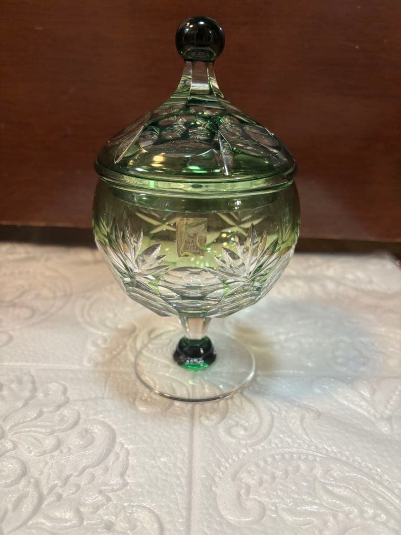 KAGAMI カガミクリスタル 江戸切子 緑切子　キャンディポット