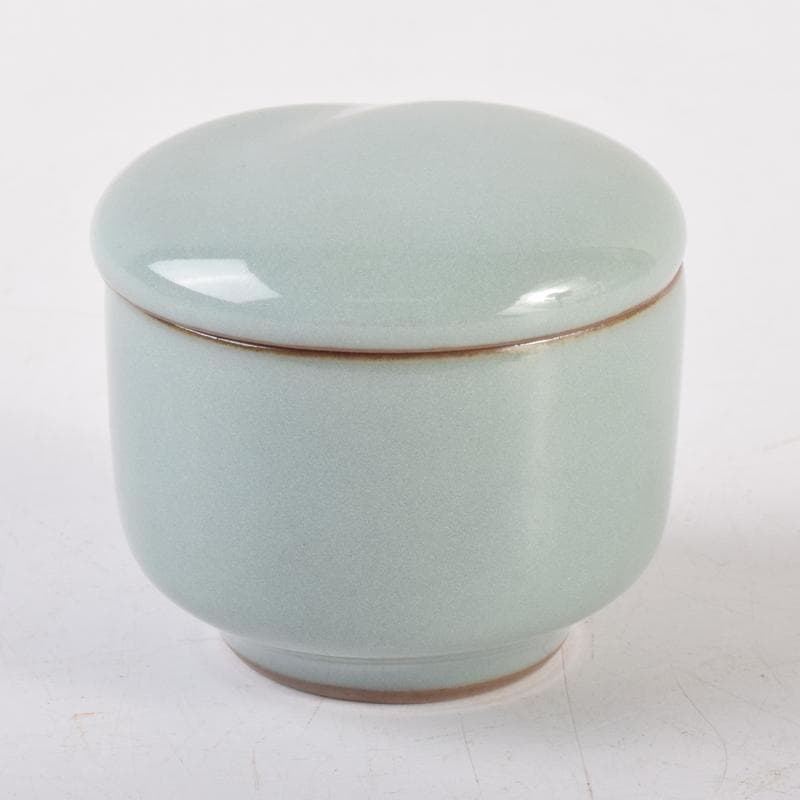 茶道具　諏訪蘇山作　青磁　桃香合　堀内宗完(兼中斎)書付　共箱　V　7191