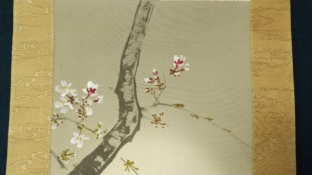 今井景樹日本画 掛軸 絹本 共箱 朧月に桜花 　師:景年 三重出身