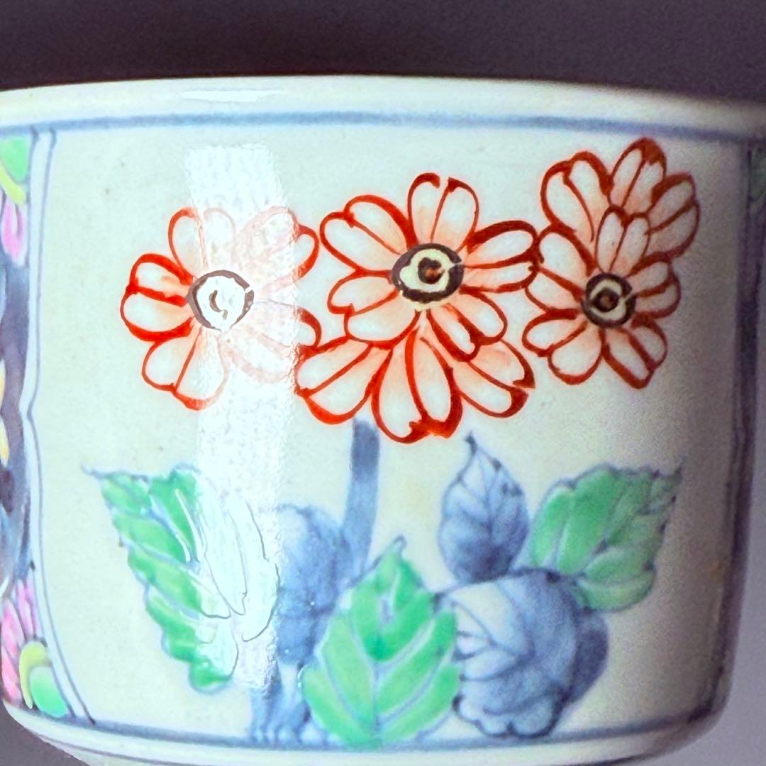 五代　佐藤走波　七十五才　染錦鉄仙花紋カップ＆ソーサー　コレクター放出品