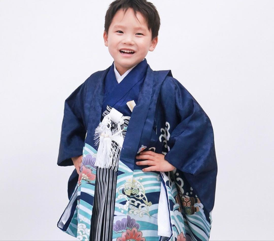 現行品　2024年購入　5歳用　鷹宝船・紺 七五三着物セット 110-120cm