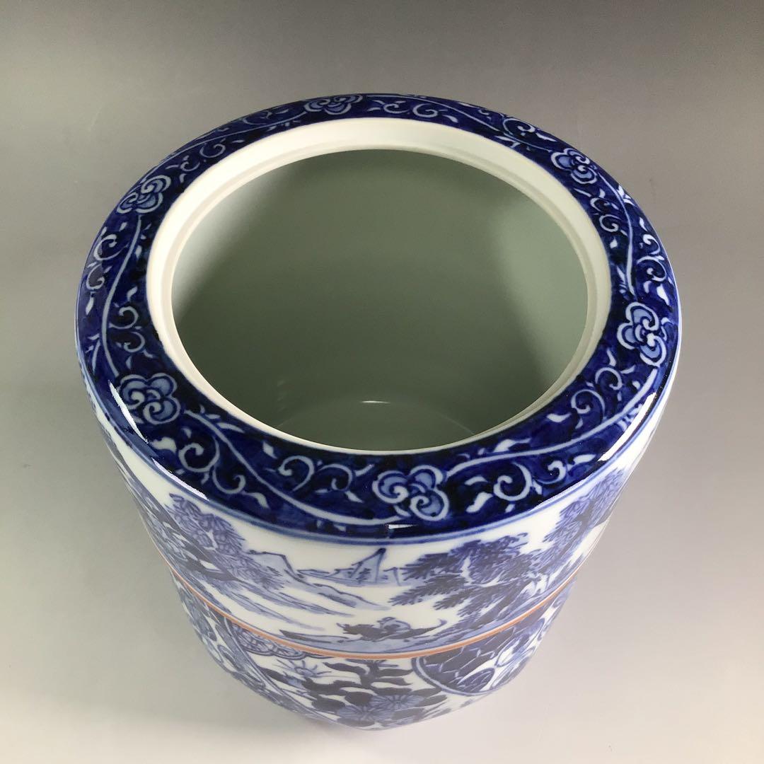 Ｐ８５７　水指　『勝美永泉造』『染付祥瑞文』『腰捻水指』　共箱　茶道具