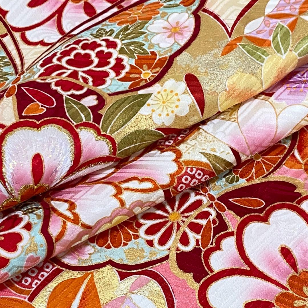 ⭐︎K0620 正絹 振袖 レンタル店放出品 黄色 ガード加工 花柄 11号