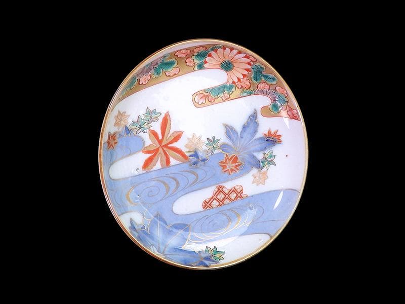 古伊万里　金襴手　竜田川に紅葉の図　５寸皿　C105AS-CZb