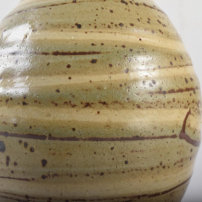 河井寛次郎作　鶴首　灰釉瓶子　共布共箱　M R8846