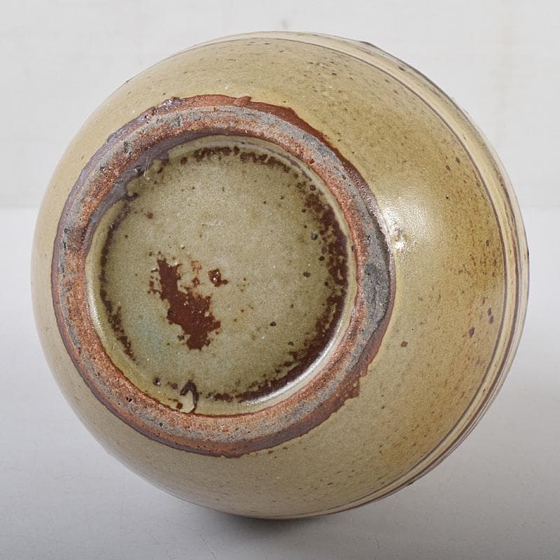 河井寛次郎作　鶴首　灰釉瓶子　共布共箱　M R8846