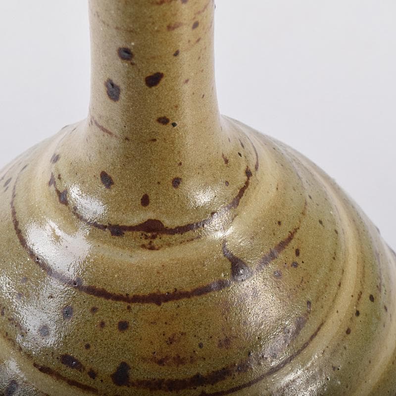 河井寛次郎作　鶴首　灰釉瓶子　共布共箱　M R8846