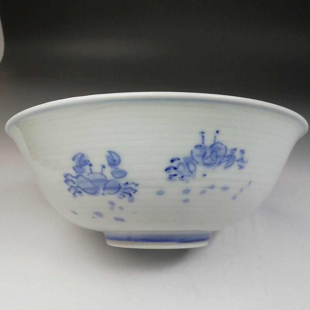 Ｔ７３０　茶碗　『染付　糸目　沢蟹』『平茶碗』『幸風 造』　共箱　抹茶碗　茶道具