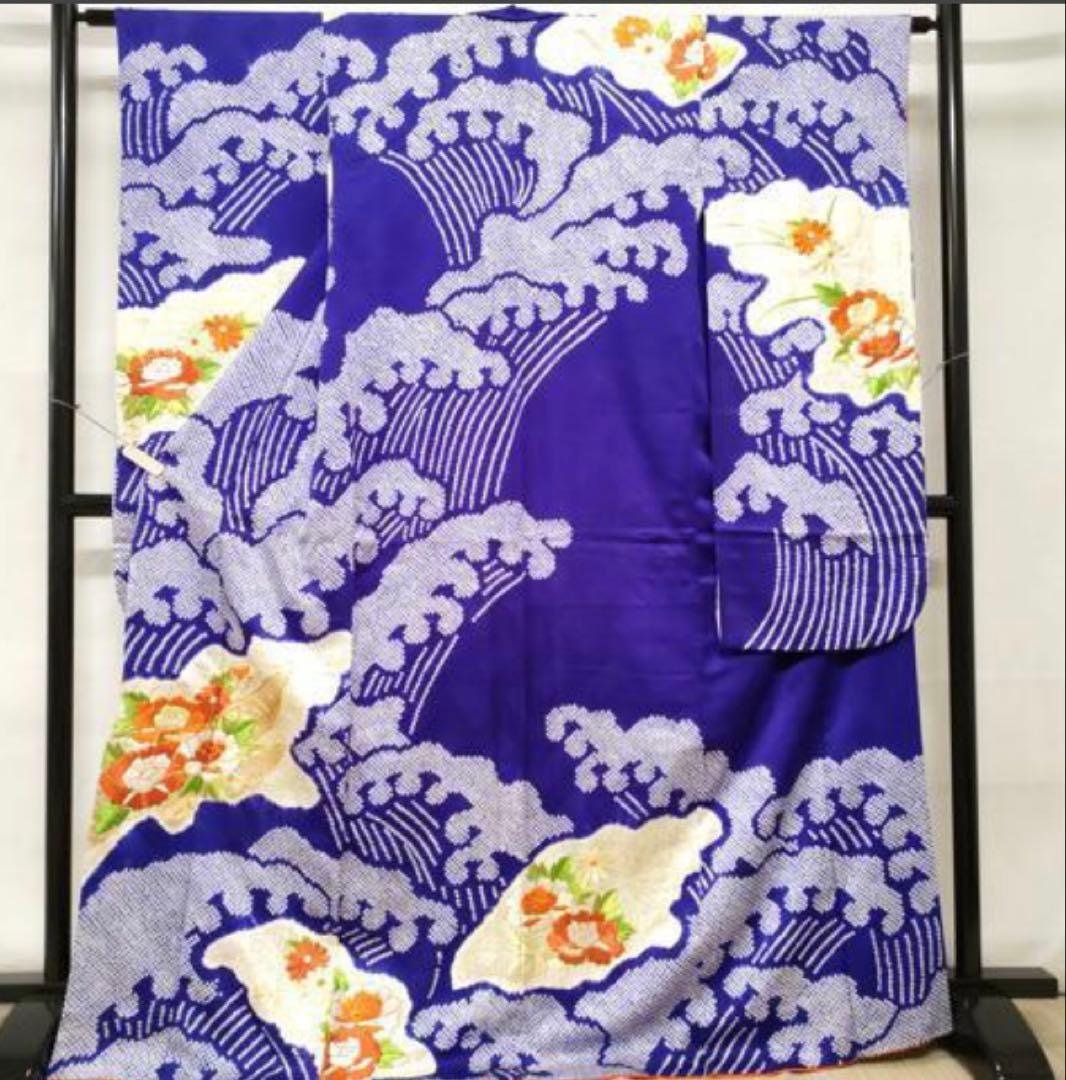 振袖 フルセット6点サイズS〜M駒刺繍　絞り　立波舟草花文　金彩　正絹