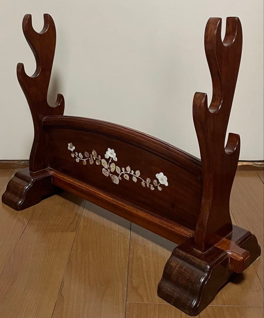 刀掛け　両面　螺鈿　木製　３本掛け　日本刀　模造刀　武具