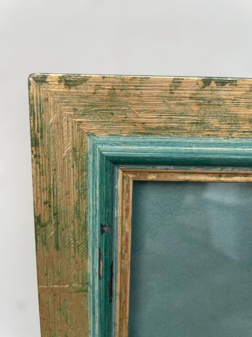 木製 大型 フレーム 額縁 絵画 写真 染色 展示 グリーン ゴールド 緑 金