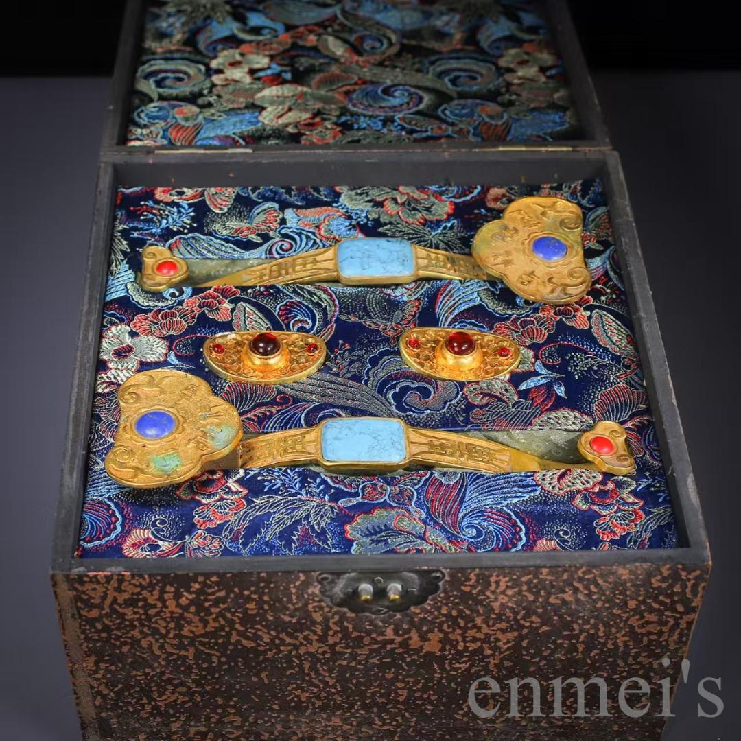 中国古美術 鍍金銅製 多宝嵌 如意元宝 吉祥置物 風水開運 細工 古置物 唐物