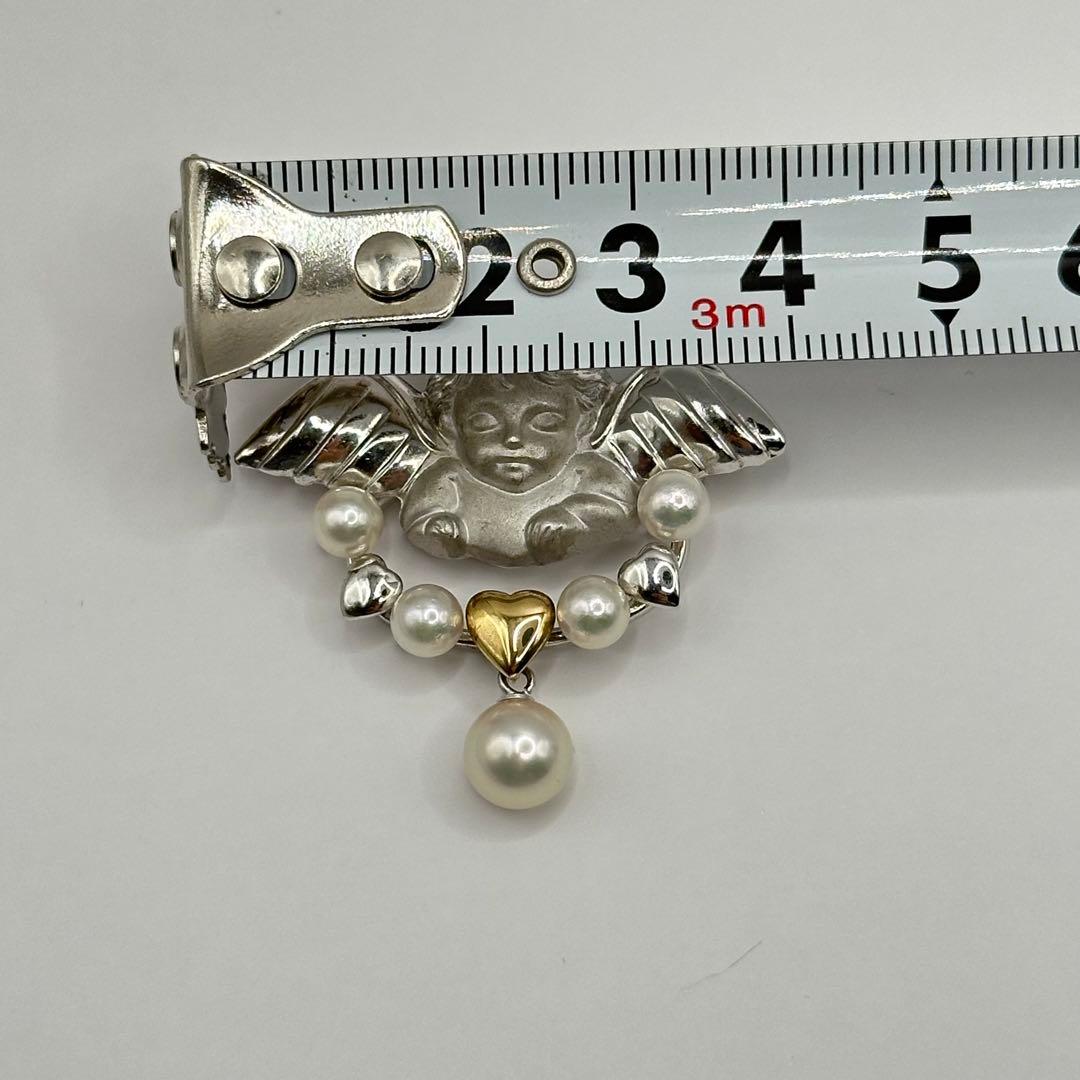 【美品】ブローチ トップK18 SILVER コンビ エンジェル 本真珠