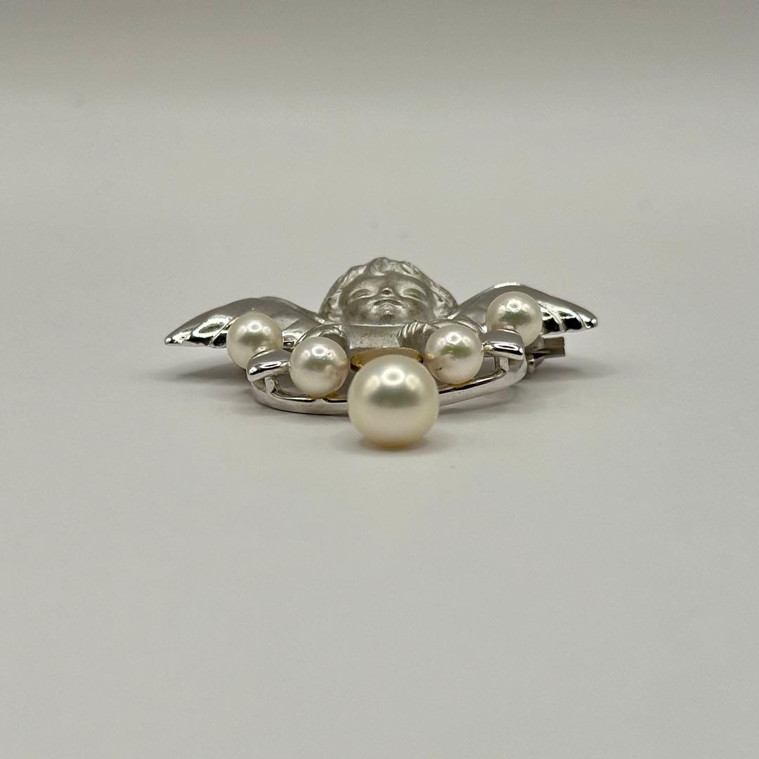 【美品】ブローチ トップK18 SILVER コンビ エンジェル 本真珠
