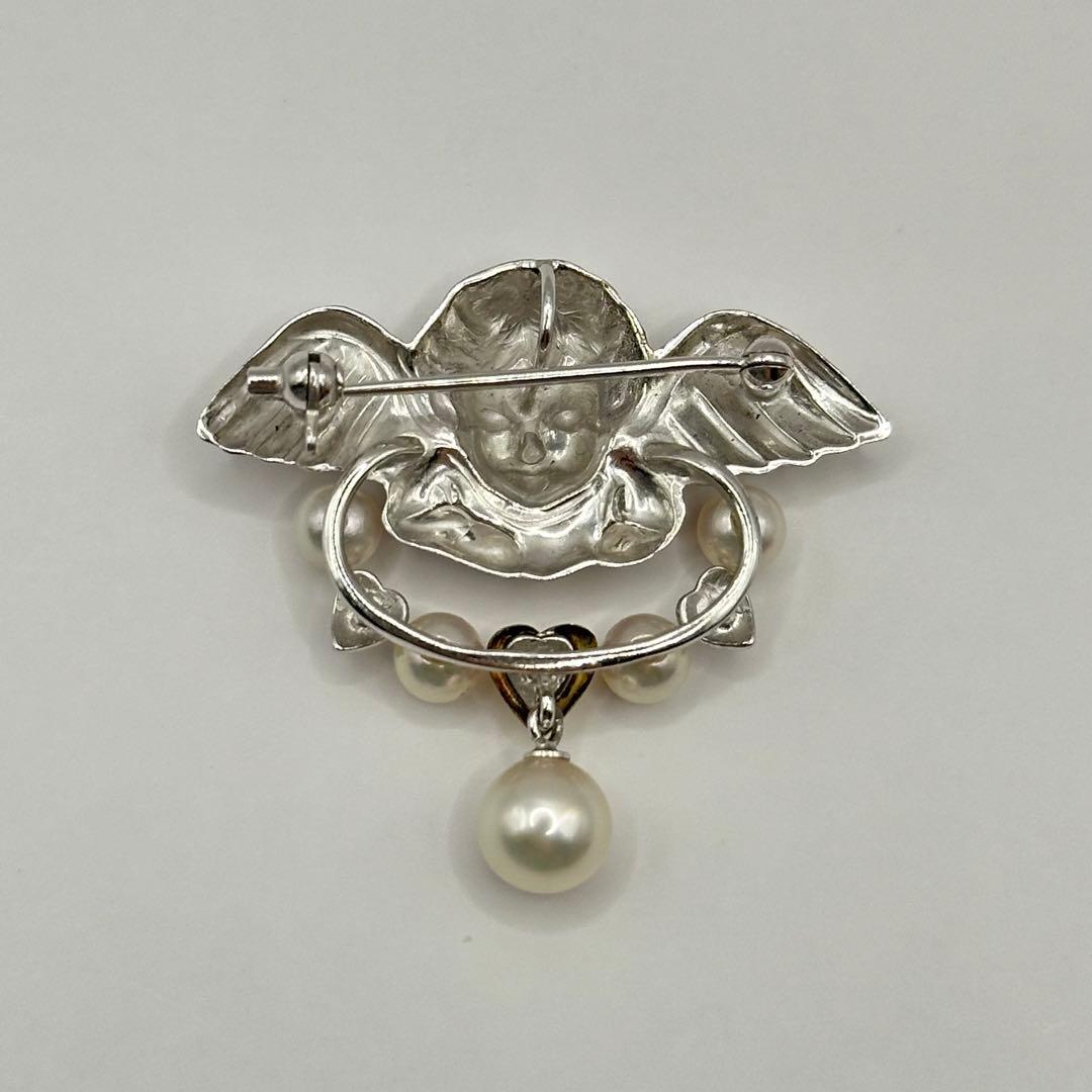 【美品】ブローチ トップK18 SILVER コンビ エンジェル 本真珠