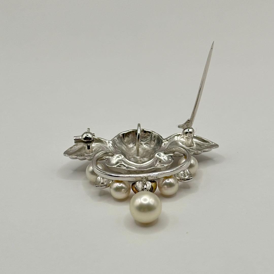 【美品】ブローチ トップK18 SILVER コンビ エンジェル 本真珠