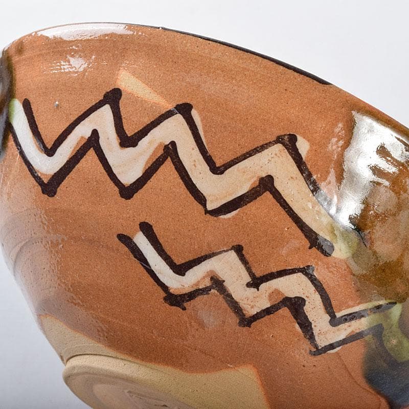 北大路魯山人作　織部焼　於里辺　茶碗　共布共箱　M　R8123