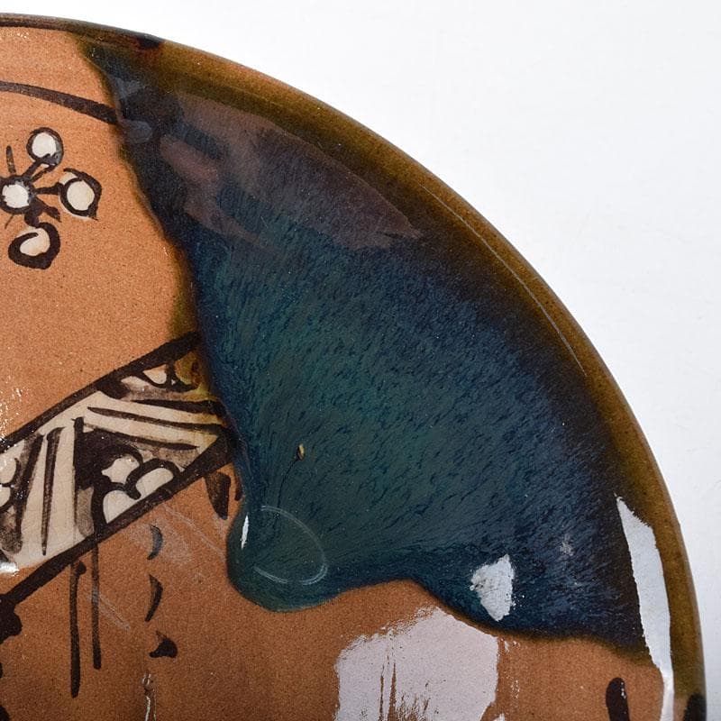 北大路魯山人作　織部焼　於里辺　茶碗　共布共箱　M　R8123