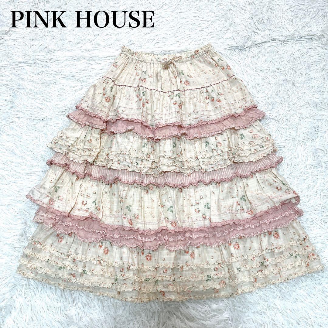 さよちゃん　ピンクハウス　フラワープリント ティアード ミディ スカート