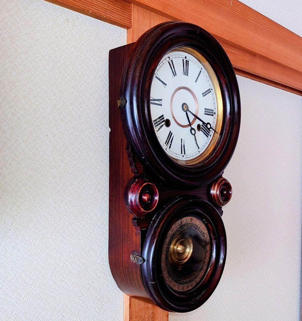 〈完動・美品〉北出時計製造所　 八吋張り四ツ丸達磨型ゼンマイ振り子掛け時計